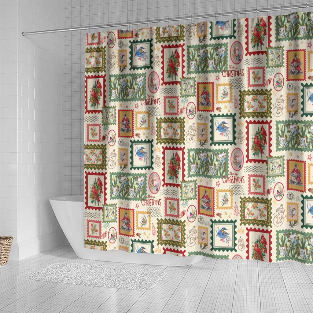Aussie Birds Christmas La La Land Shower Curtain Beige Vintage Stamp Edition - Aussie Hoodie