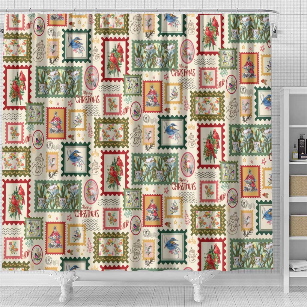 Aussie Birds Christmas La La Land Shower Curtain Beige Vintage Stamp Edition - Aussie Hoodie