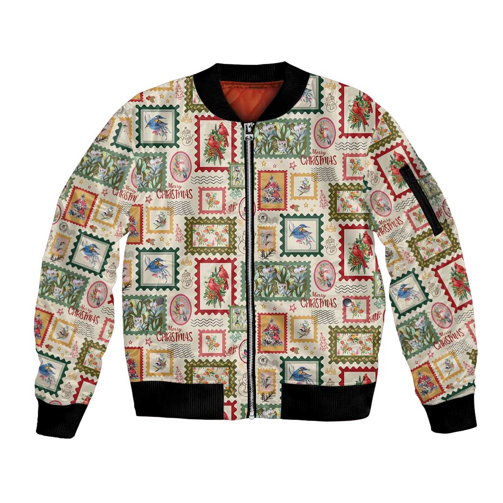 Aussie Birds Christmas La La Land Sleeve Zip Bomber Jacket Beige Vintage Stamp Edition - Aussie Hoodie