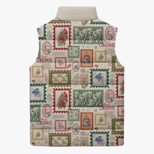 Aussie Birds Christmas La La Land Sleeveless Puffer Jacket Beige Vintage Stamp Edition - Aussie Hoodie