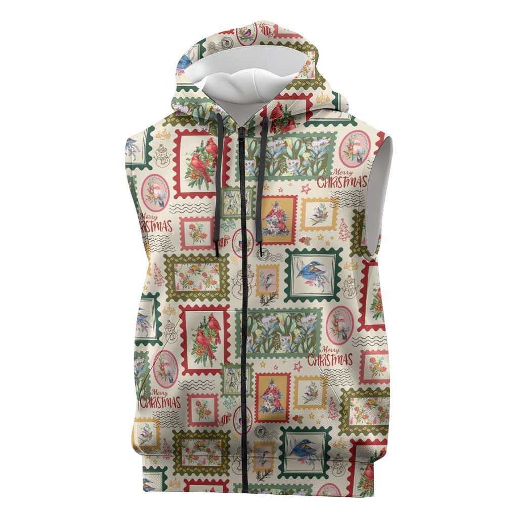 Aussie Birds Christmas La La Land Sleeveless Zip Hoodie Beige Vintage Stamp Edition LT9