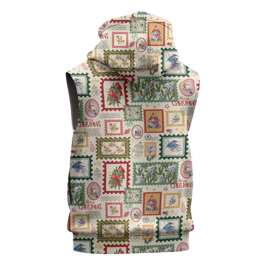 Aussie Birds Christmas La La Land Sleeveless Zip Hoodie Beige Vintage Stamp Edition LT9