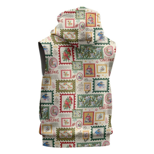 Aussie Birds Christmas La La Land Sleeveless Zip Hoodie Beige Vintage Stamp Edition LT9
