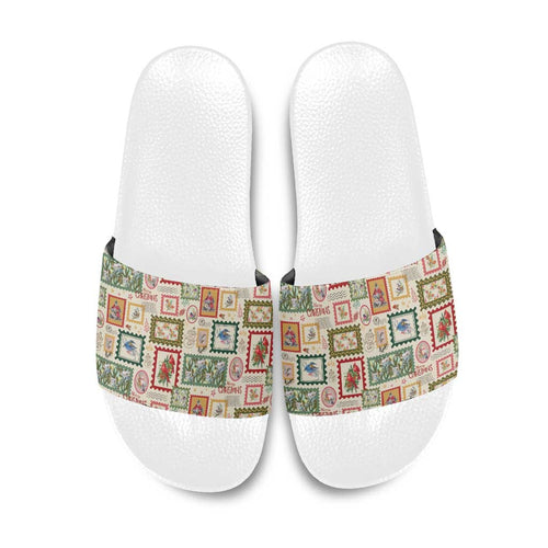 Aussie Birds Christmas La La Land Slide Sandals Beige Vintage Stamp Edition - Aussie Hoodie