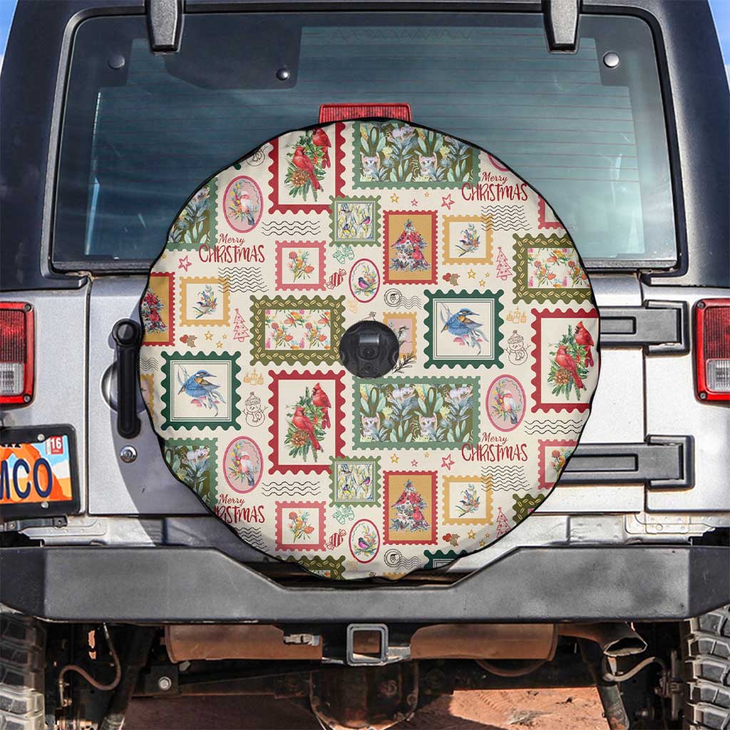 Aussie Birds Christmas La La Land Spare Tire Cover Beige Vintage Stamp Edition - Aussie Hoodie