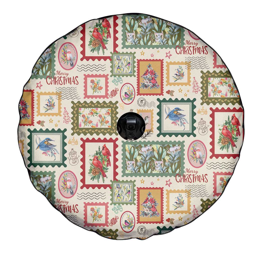 Aussie Birds Christmas La La Land Spare Tire Cover Beige Vintage Stamp Edition - Aussie Hoodie