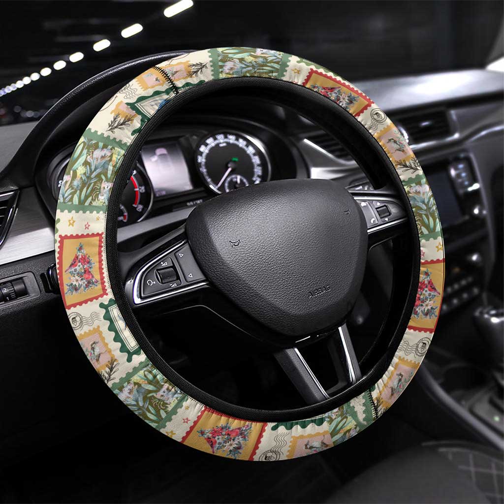 Aussie Birds Christmas La La Land Steering Wheel Cover Beige Vintage Stamp Edition - Aussie Hoodie