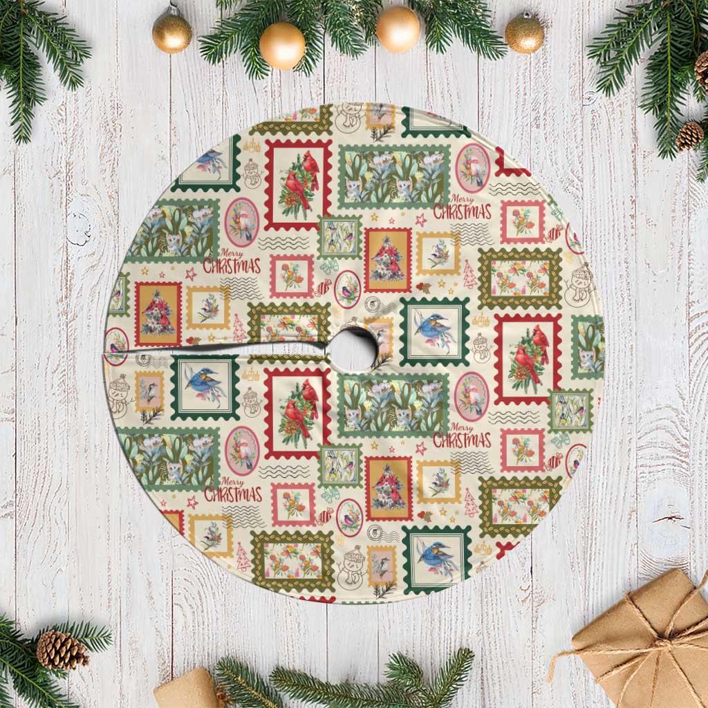 Aussie Birds Christmas La La Land Tree Skirt Beige Vintage Stamp Edition - Aussie Hoodie