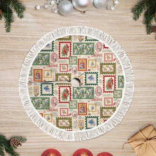Aussie Birds Christmas La La Land Tree Skirt Beige Vintage Stamp Edition - Aussie Hoodie