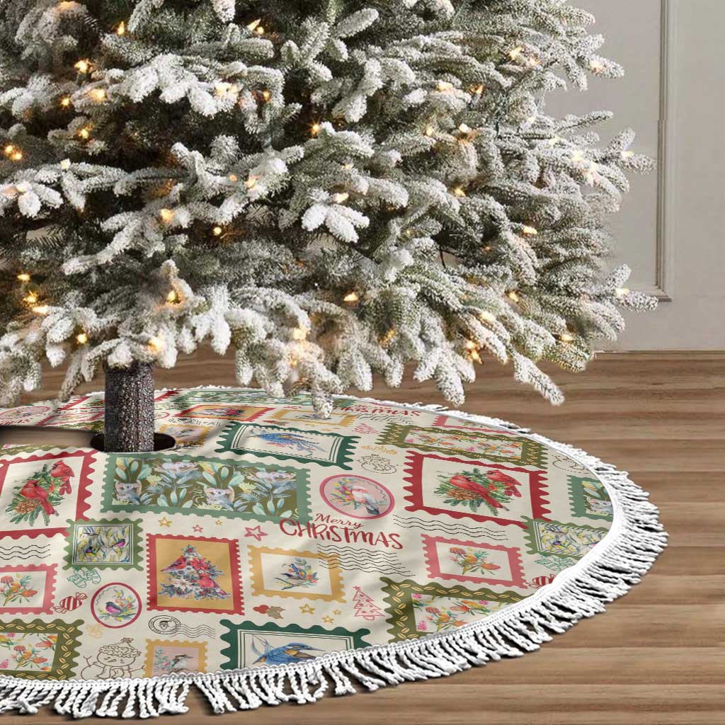 Aussie Birds Christmas La La Land Tree Skirt Beige Vintage Stamp Edition - Aussie Hoodie