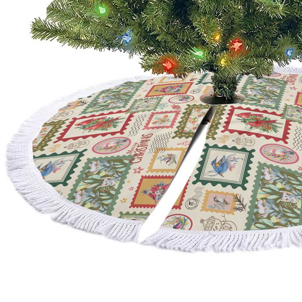 Aussie Birds Christmas La La Land Tree Skirt Beige Vintage Stamp Edition - Aussie Hoodie