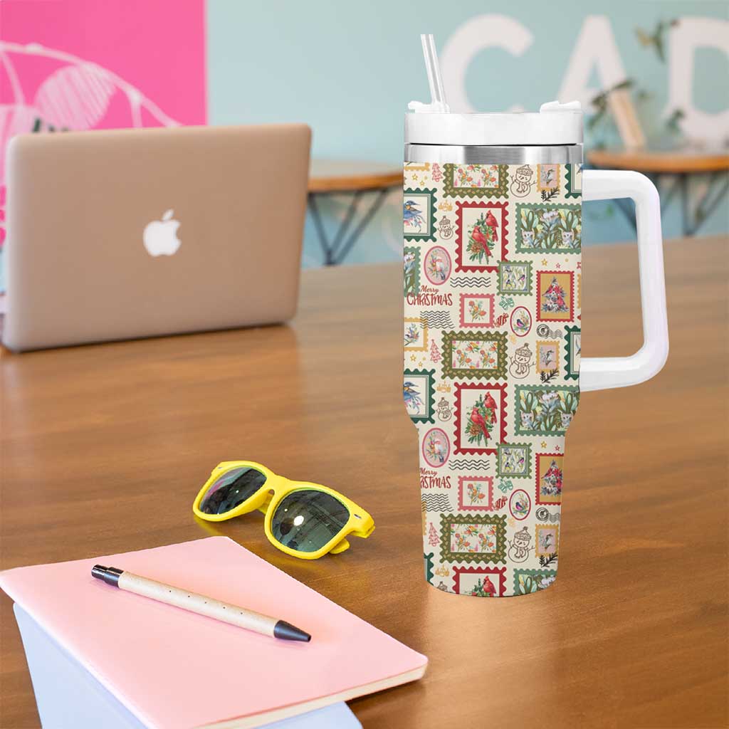 Aussie Birds Christmas La La Land Tumbler With Handle Beige Vintage Stamp Edition - Aussie Hoodie