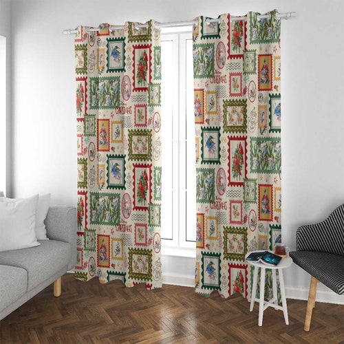 Aussie Birds Christmas La La Land Window Curtain Beige Vintage Stamp Edition - Aussie Hoodie