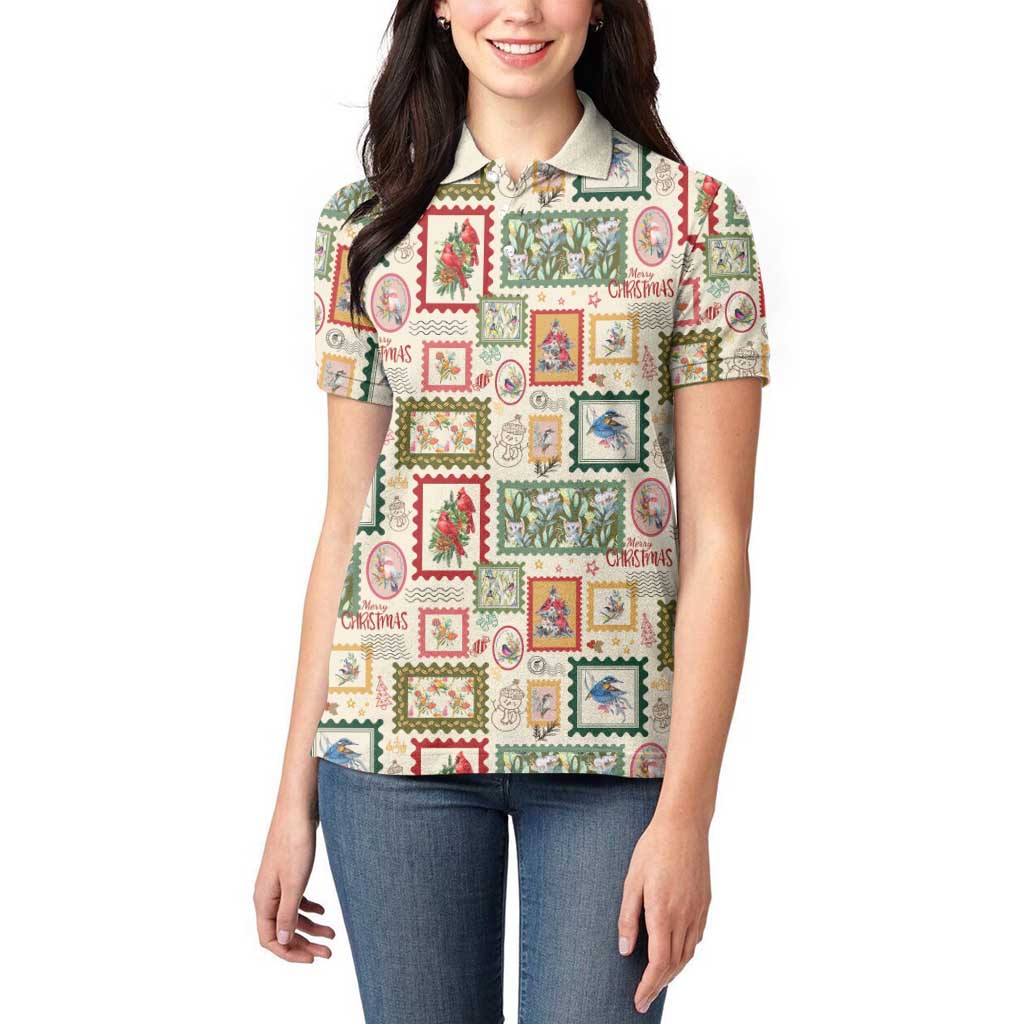 Aussie Birds Christmas La La Land Women Polo Shirt Beige Vintage Stamp Edition - Aussie Hoodie