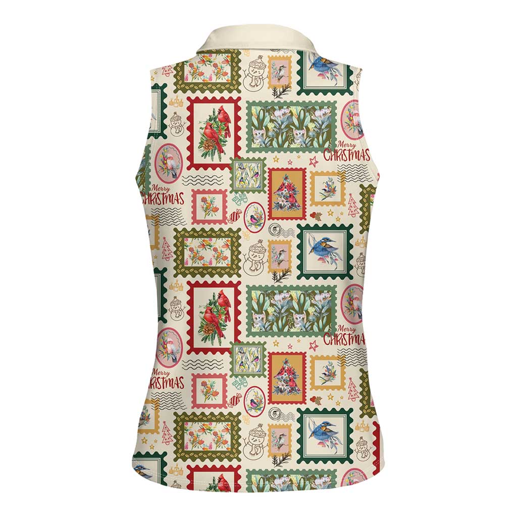 Aussie Birds Christmas La La Land Women Sleeveless Polo Shirt Beige Vintage Stamp Edition - Aussie Hoodie