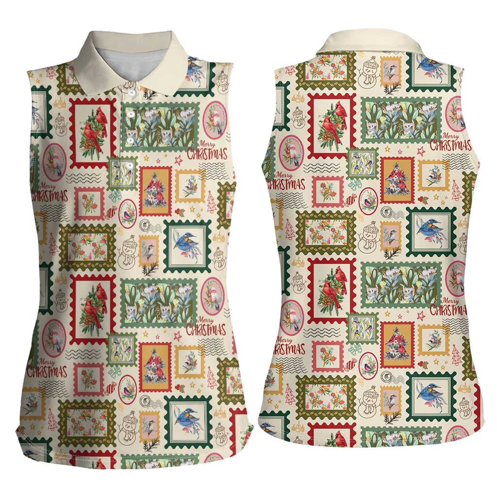 Aussie Birds Christmas La La Land Women Sleeveless Polo Shirt Beige Vintage Stamp Edition - Aussie Hoodie