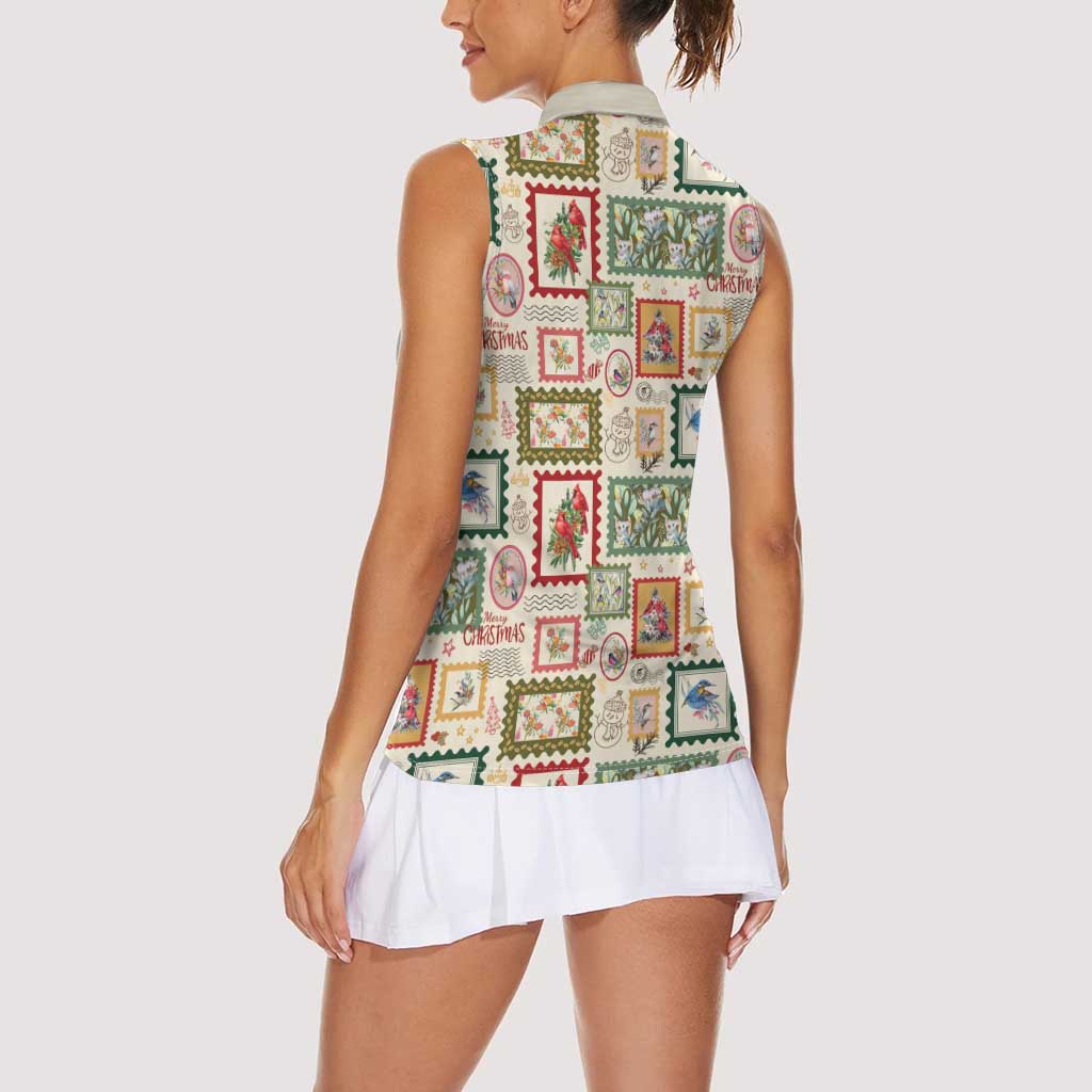 Aussie Birds Christmas La La Land Women Sleeveless Polo Shirt Beige Vintage Stamp Edition - Aussie Hoodie