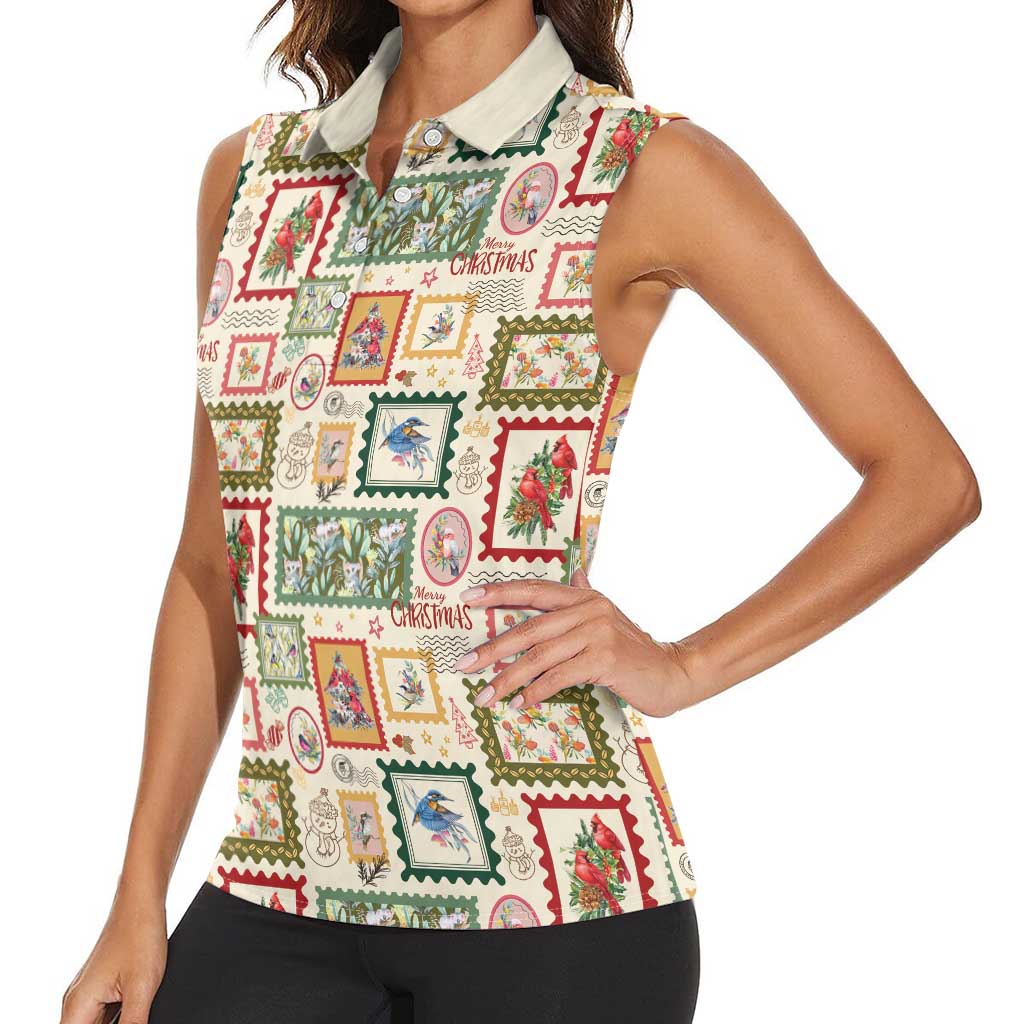 Aussie Birds Christmas La La Land Women Sleeveless Polo Shirt Beige Vintage Stamp Edition - Aussie Hoodie