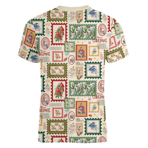 Aussie Birds Christmas La La Land Women V-Neck T-Shirt Beige Vintage Stamp Edition - Aussie Hoodie
