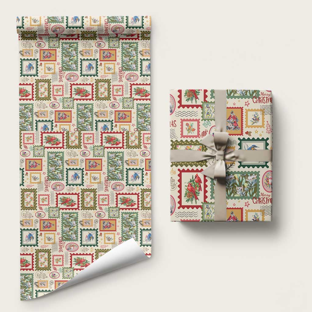 Aussie Birds Christmas La La Land Wrapping Paper Beige Vintage Stamp Edition - Aussie Hoodie