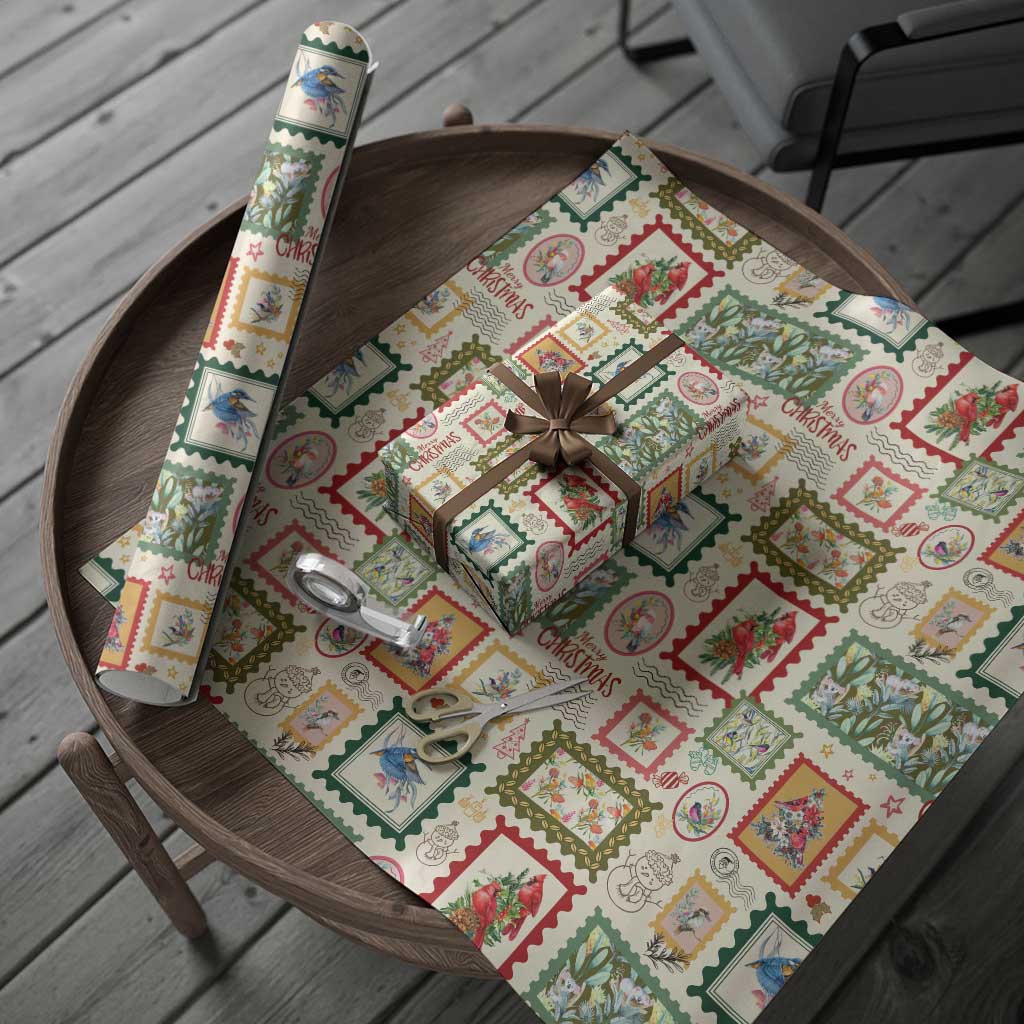 Aussie Birds Christmas La La Land Wrapping Paper Beige Vintage Stamp Edition - Aussie Hoodie