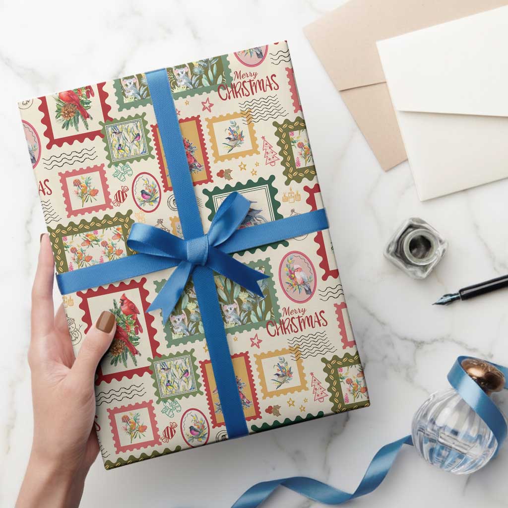 Aussie Birds Christmas La La Land Wrapping Paper Beige Vintage Stamp Edition - Aussie Hoodie