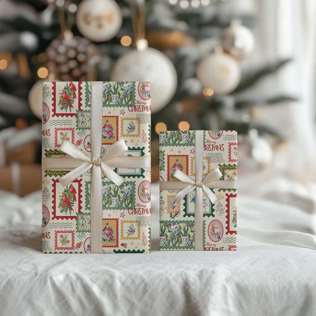 Aussie Birds Christmas La La Land Wrapping Paper Beige Vintage Stamp Edition - Aussie Hoodie