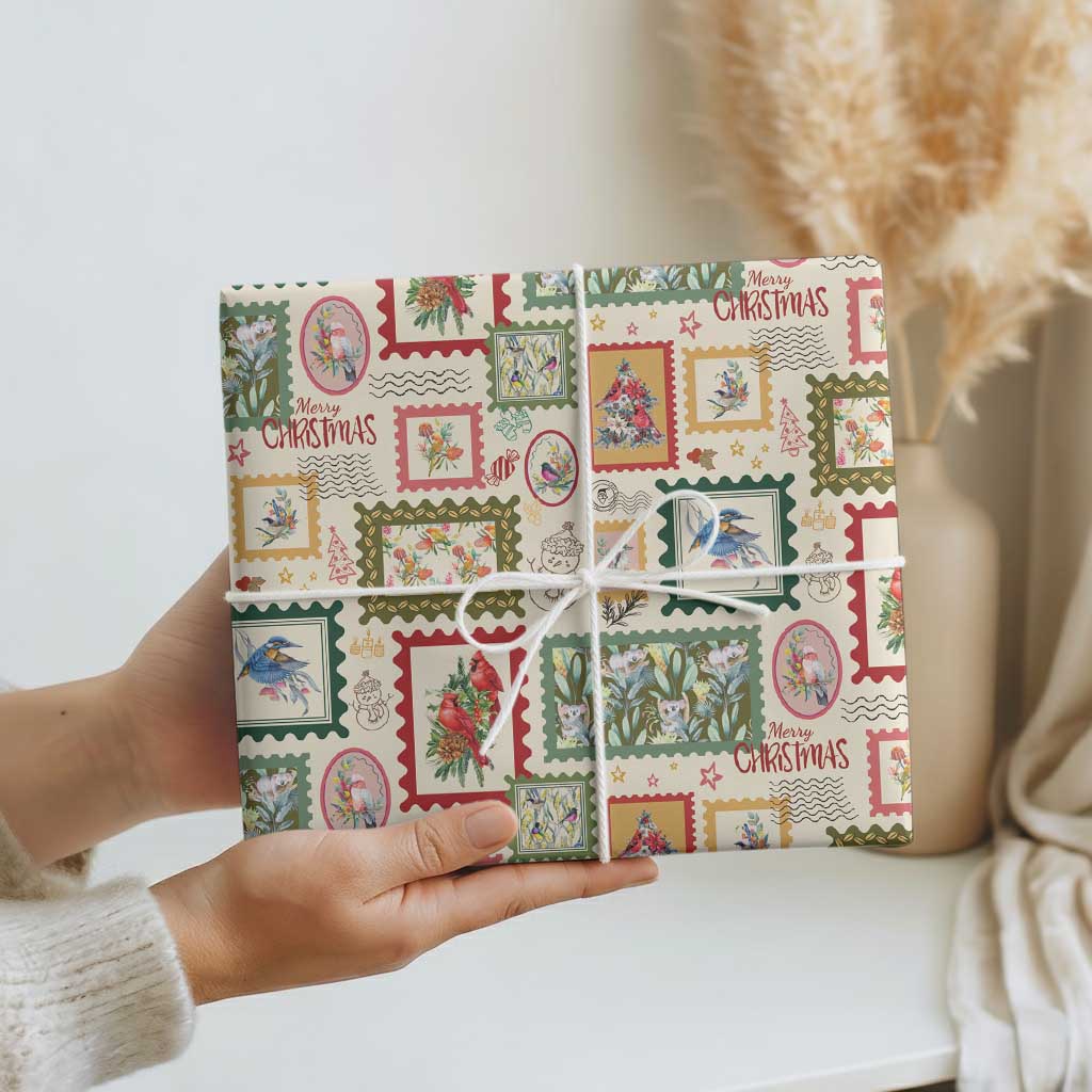 Aussie Birds Christmas La La Land Wrapping Paper Beige Vintage Stamp Edition - Aussie Hoodie