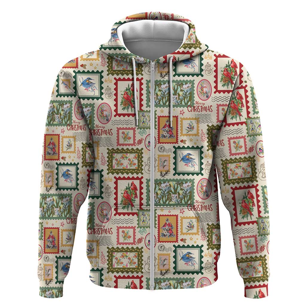 Aussie Birds Christmas La La Land Zip Hoodie Beige Vintage Stamp Edition - Aussie Hoodie