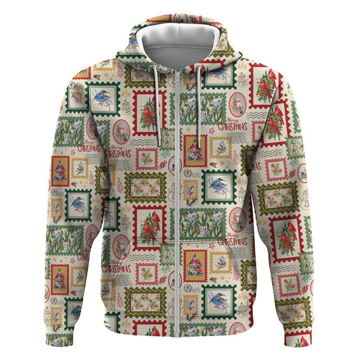 Aussie Birds Christmas La La Land Zip Hoodie Beige Vintage Stamp Edition - Aussie Hoodie