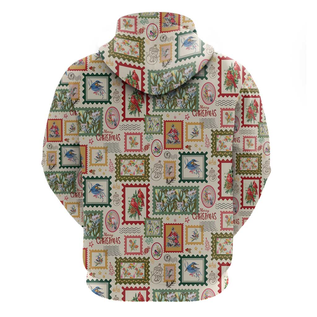 Aussie Birds Christmas La La Land Zip Hoodie Beige Vintage Stamp Edition - Aussie Hoodie