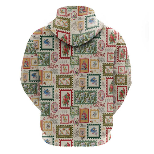 Aussie Birds Christmas La La Land Zip Hoodie Beige Vintage Stamp Edition - Aussie Hoodie