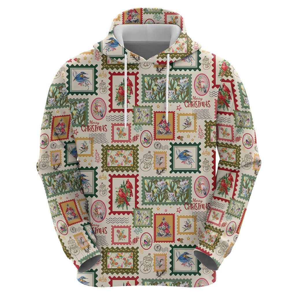 Aussie Birds Christmas La La Land Zip Hoodie Beige Vintage Stamp Edition - Aussie Hoodie