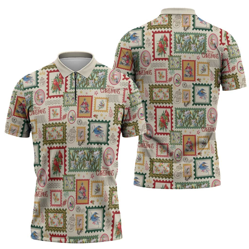 Aussie Birds Christmas La La Land Zipper Polo Shirt Beige Vintage Stamp Edition - Aussie Hoodie
