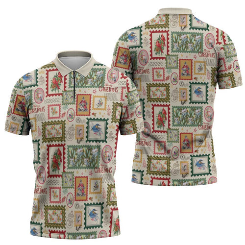 Aussie Birds Christmas La La Land Zipper Polo Shirt Beige Vintage Stamp Edition - Aussie Hoodie