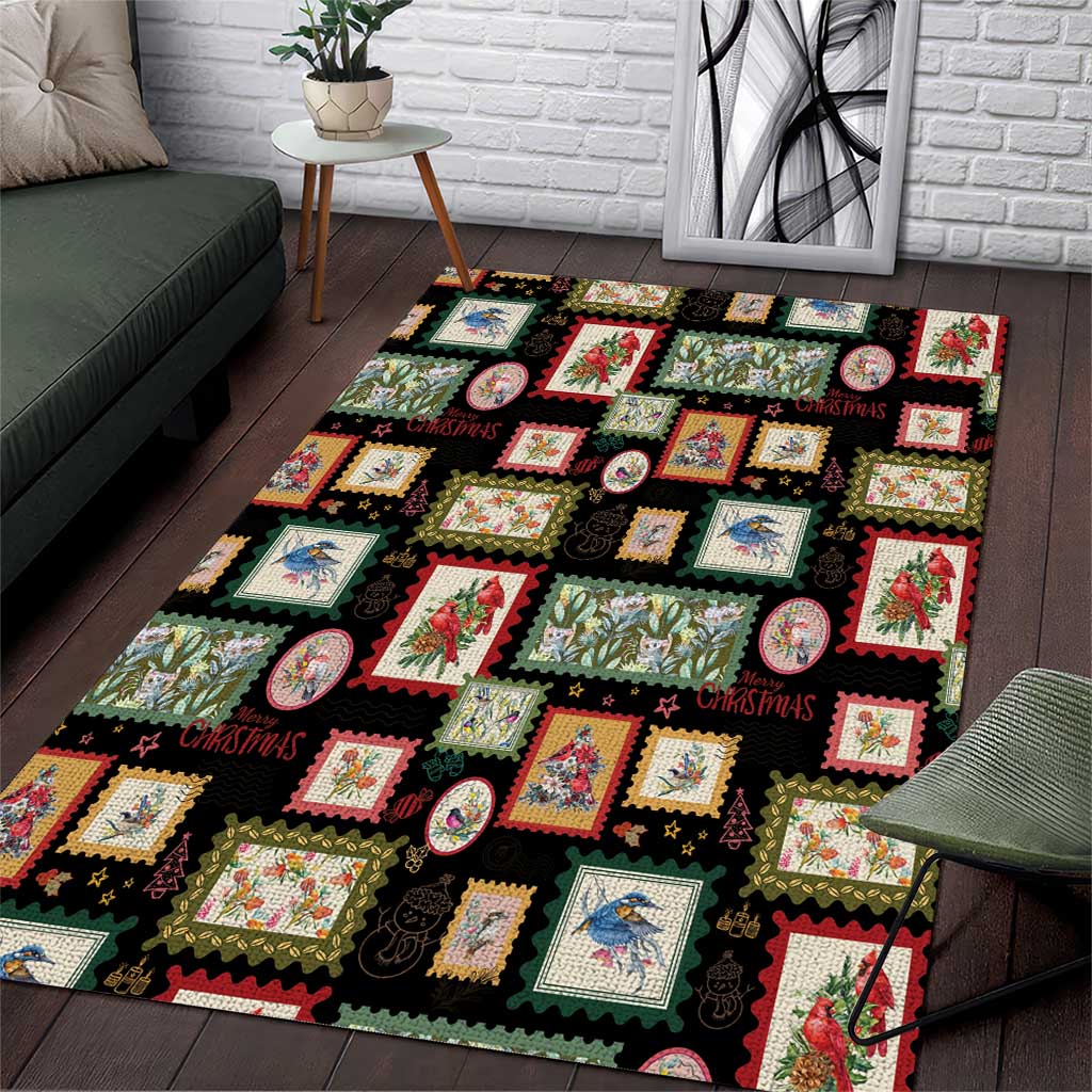 Aussie Birds Christmas La La Land Area Rug Black Vintage Stamp Edition - Aussie Hoodie