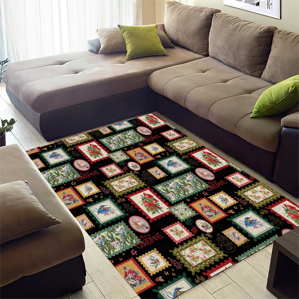 Aussie Birds Christmas La La Land Area Rug Black Vintage Stamp Edition - Aussie Hoodie