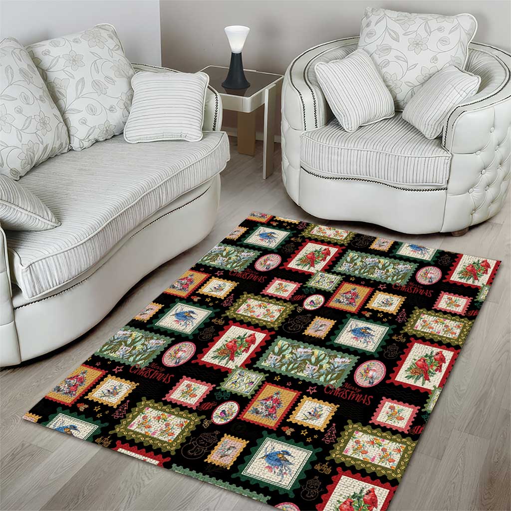 Aussie Birds Christmas La La Land Area Rug Black Vintage Stamp Edition - Aussie Hoodie
