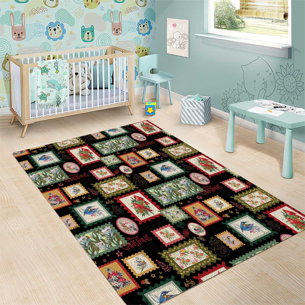 Aussie Birds Christmas La La Land Area Rug Black Vintage Stamp Edition - Aussie Hoodie