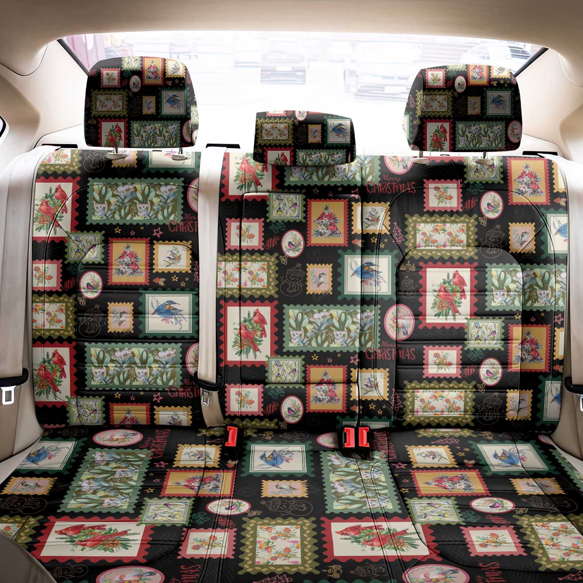 Aussie Birds Christmas La La Land Back Car Seat Cover Black Vintage Stamp Edition - Aussie Hoodie