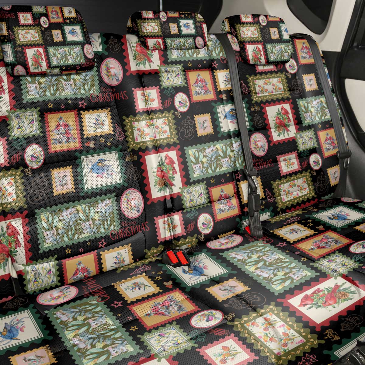 Aussie Birds Christmas La La Land Back Car Seat Cover Black Vintage Stamp Edition - Aussie Hoodie