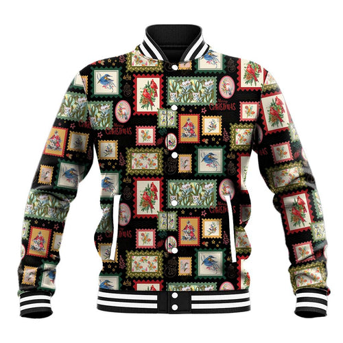 Aussie Birds Christmas La La Land Baseball Jacket Black Vintage Stamp Edition - Aussie Hoodie