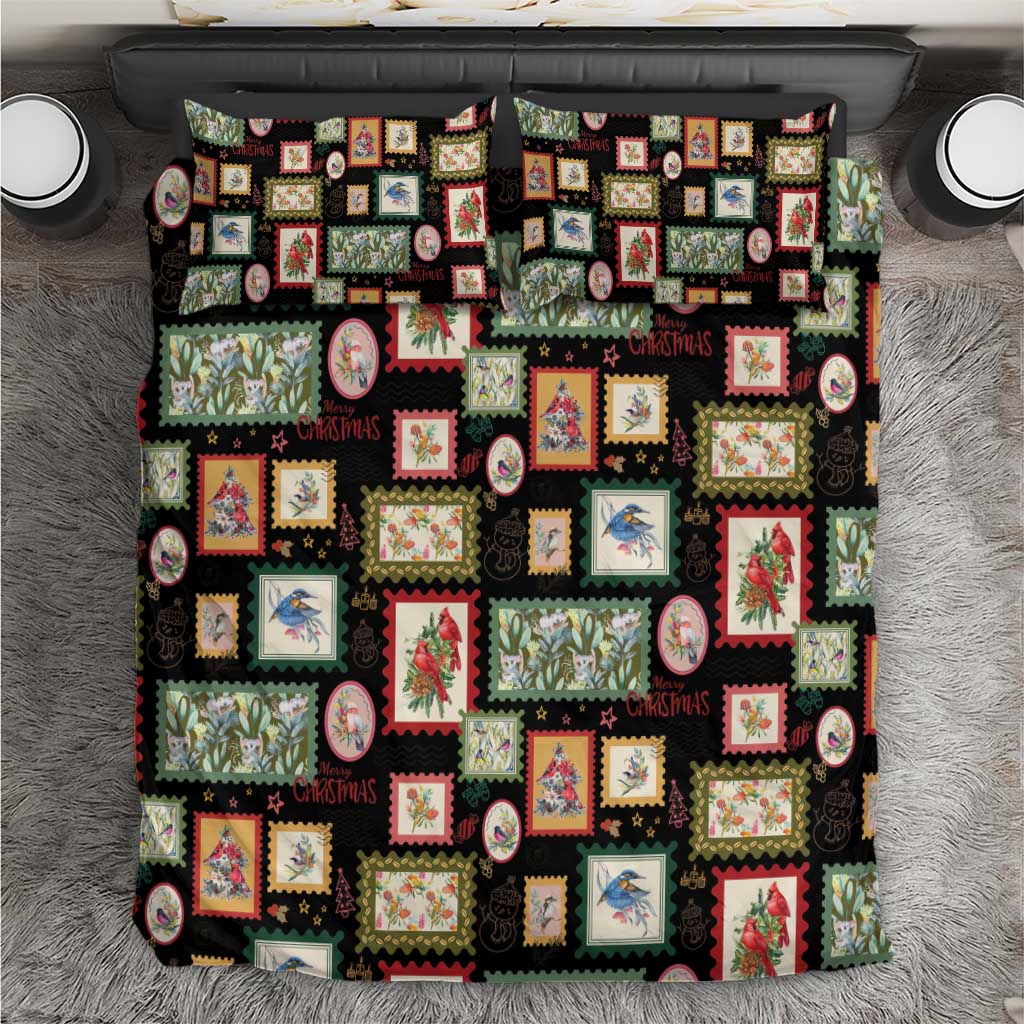 Aussie Birds Christmas La La Land Bedding Set Black Vintage Stamp Edition - Aussie Hoodie