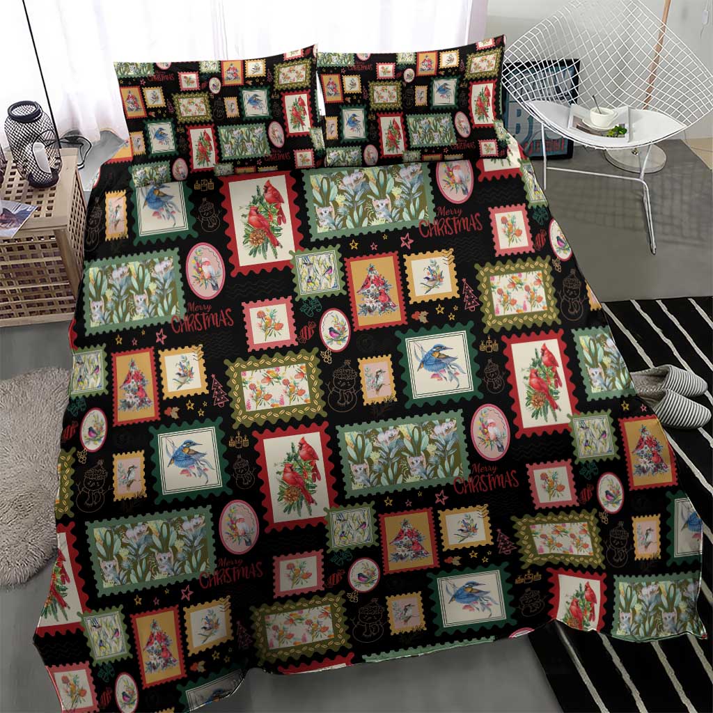 Aussie Birds Christmas La La Land Bedding Set Black Vintage Stamp Edition - Aussie Hoodie