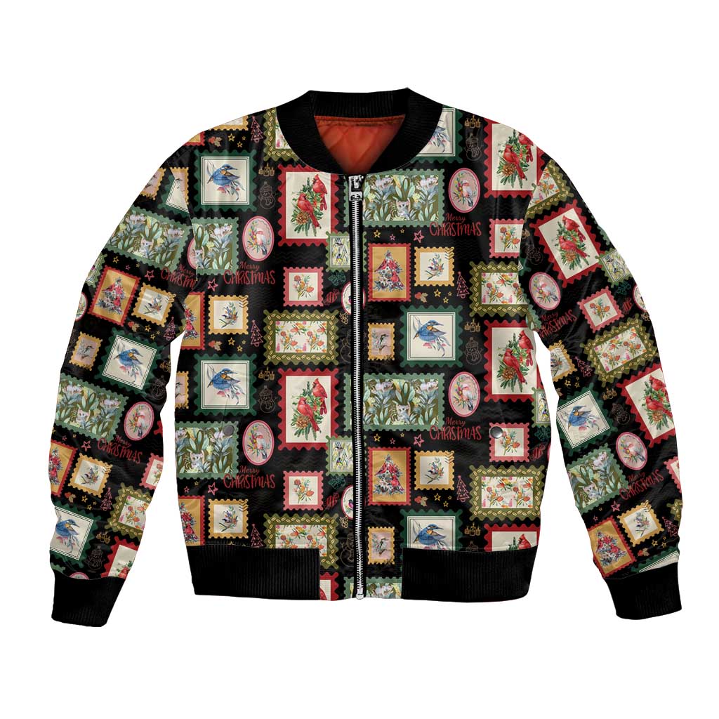 Aussie Birds Christmas La La Land Bomber Jacket Black Vintage Stamp Edition - Aussie Hoodie
