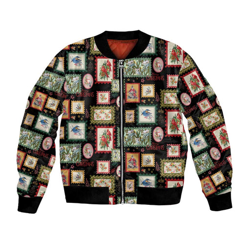 Aussie Birds Christmas La La Land Bomber Jacket Black Vintage Stamp Edition - Aussie Hoodie