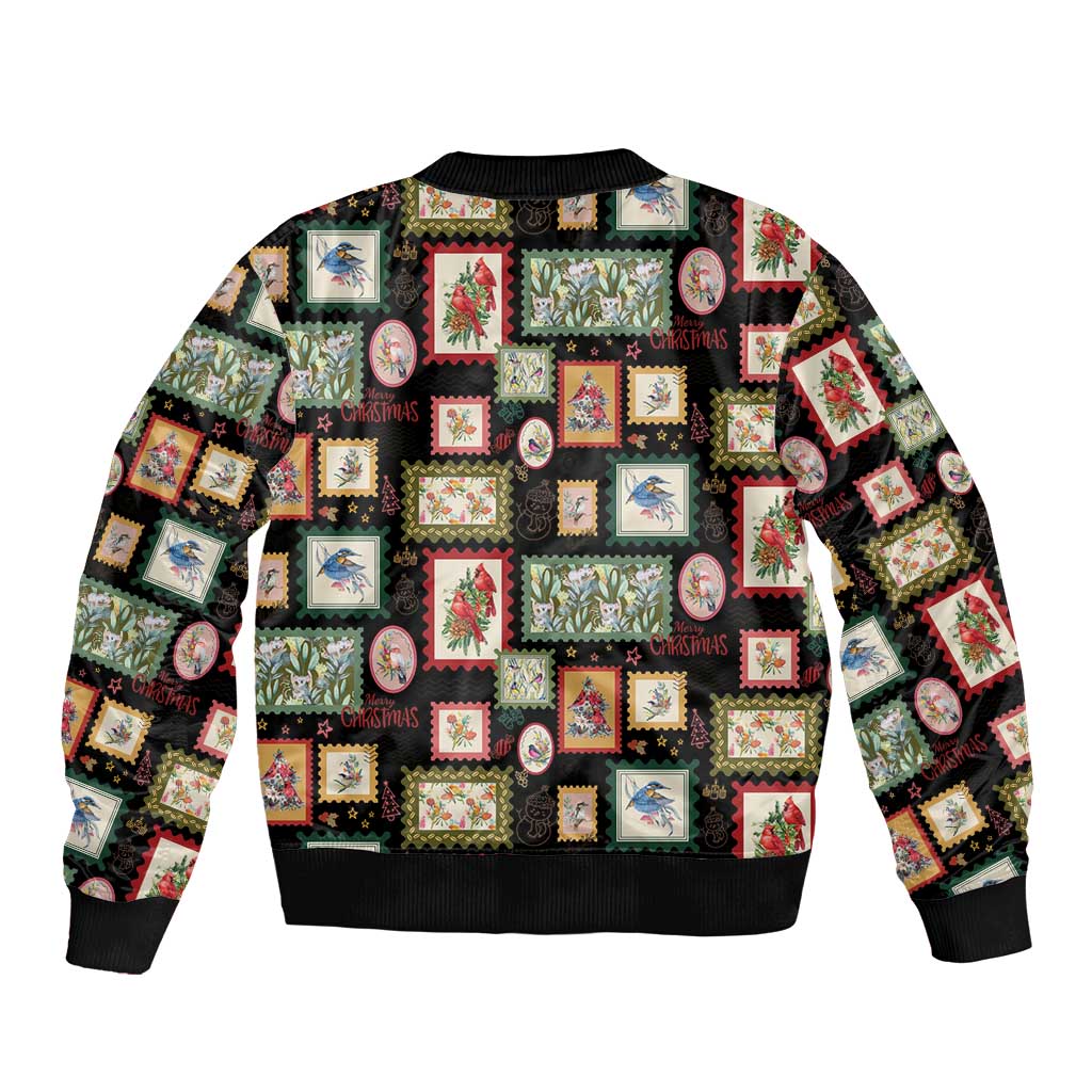 Aussie Birds Christmas La La Land Bomber Jacket Black Vintage Stamp Edition - Aussie Hoodie