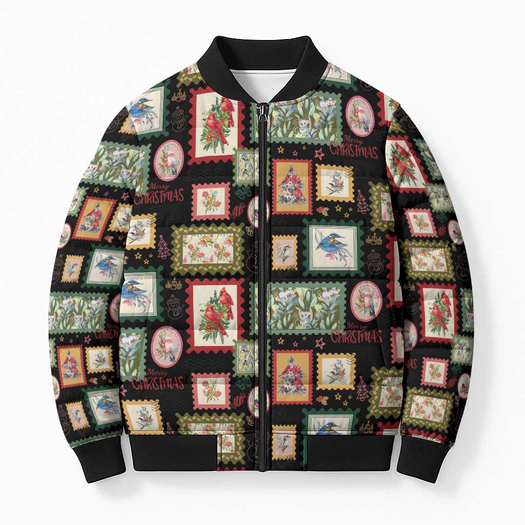 Aussie Birds Christmas La La Land Bomber Puffer Jacket Black Vintage Stamp Edition - Aussie Hoodie