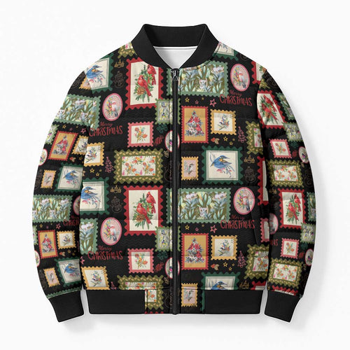 Aussie Birds Christmas La La Land Bomber Puffer Jacket Black Vintage Stamp Edition - Aussie Hoodie