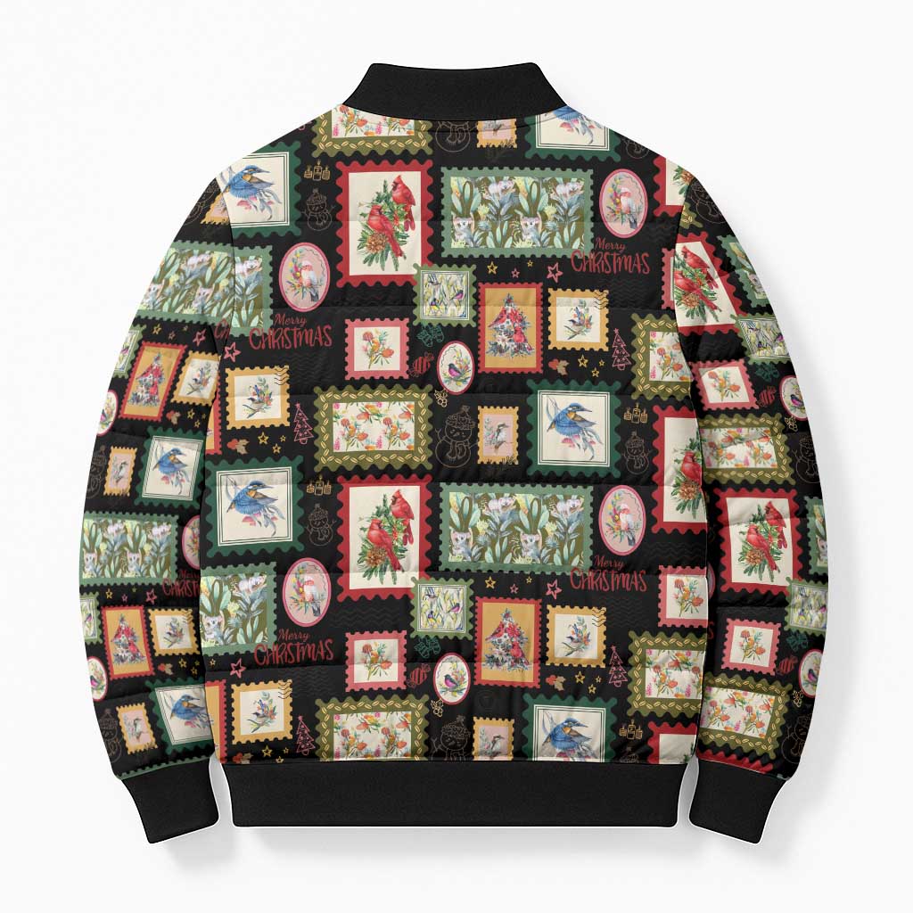 Aussie Birds Christmas La La Land Bomber Puffer Jacket Black Vintage Stamp Edition - Aussie Hoodie
